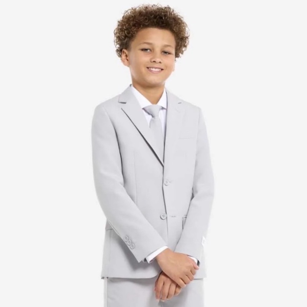 OppoSuits Groovy Grey Boys 3-Piece Suit Set Jacket Pants Tie Size 12 NWT